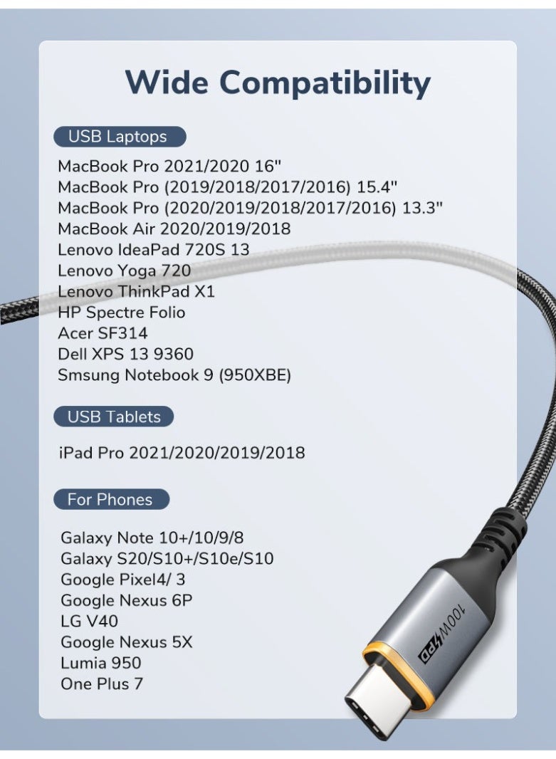 كابل تايم كابل شحن جديد من نوع USB-C إلى USB-C بقوة 100 واط - Image 1